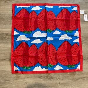 Marimekko Red, Blue and Green Strawberry Scarf, Cotton Approximately 25”x24”